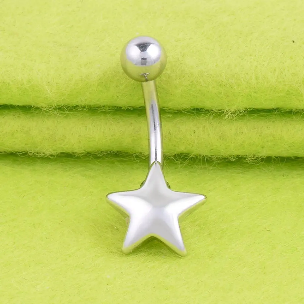 Глянцевая пятиконечная звезда из нержавеющей стали кольцо для пирсинга пупка