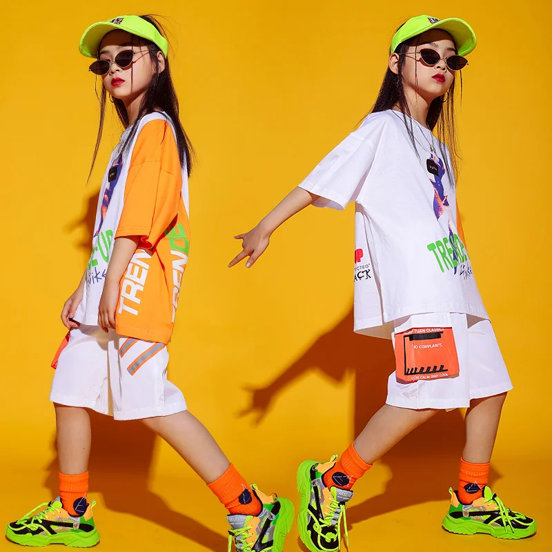 110-170CM Children'S Day Short Sleeve Jazz Dance Set Unisex Street Costumes Summer Boys Girls Hip Hop Dancewear DWY3523 |