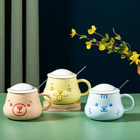 cute cartoon animal ceramic mug office coffee cup with lid spoon coffee cup cute couple cup creative enamel water cup 420ml