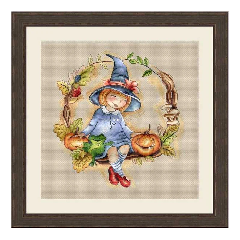 

11/14/16/18/22/25/28CT choose color Counted Cross Stitch Kit Lovely beauty little Witch Pumpkin wizard Twig wreath
