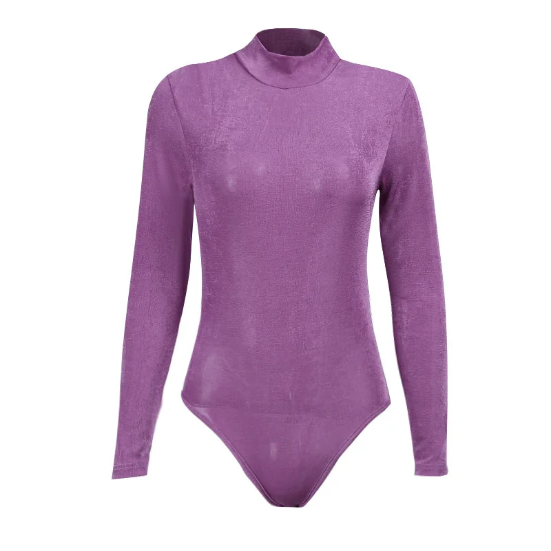 

WannaThis Turtleneck Knitted Playsuit Women Solid Long Sleeve Skinny Elastic Casual Rompers Autumn Fitness Bodycon Bodysuit 2021