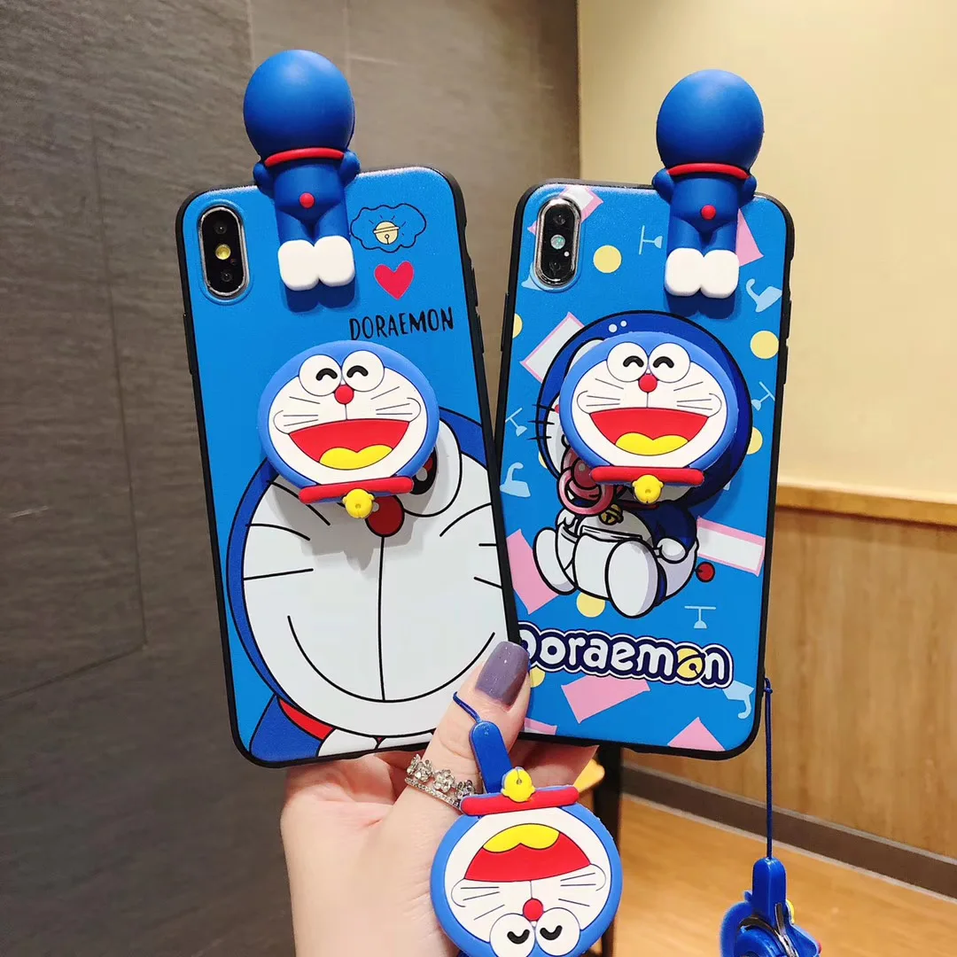 Милый мультяшный комплект Doraemon чехол для телефона с ремешком iPhone 6 7 8plus 11 12 13 14pro X XS