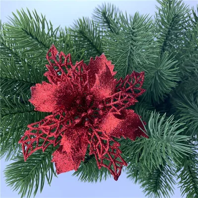 Christmas Red 6 шт. золотые полые Рождественские цветы 16 см блестящие искусственные Искусственные цветы украшения для рождественской елки вечерние украшения - Цвет: Christmas Red