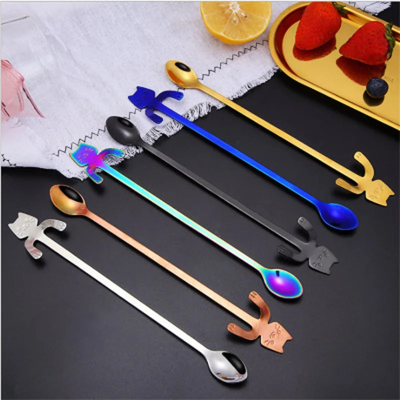 

Stainless Steel Coffee Spoon Dessert Snack Scoop Cute Cat Shape Flatware Ice Cream Mini Spoons Kitchen Gadget Tableware 11.6cm