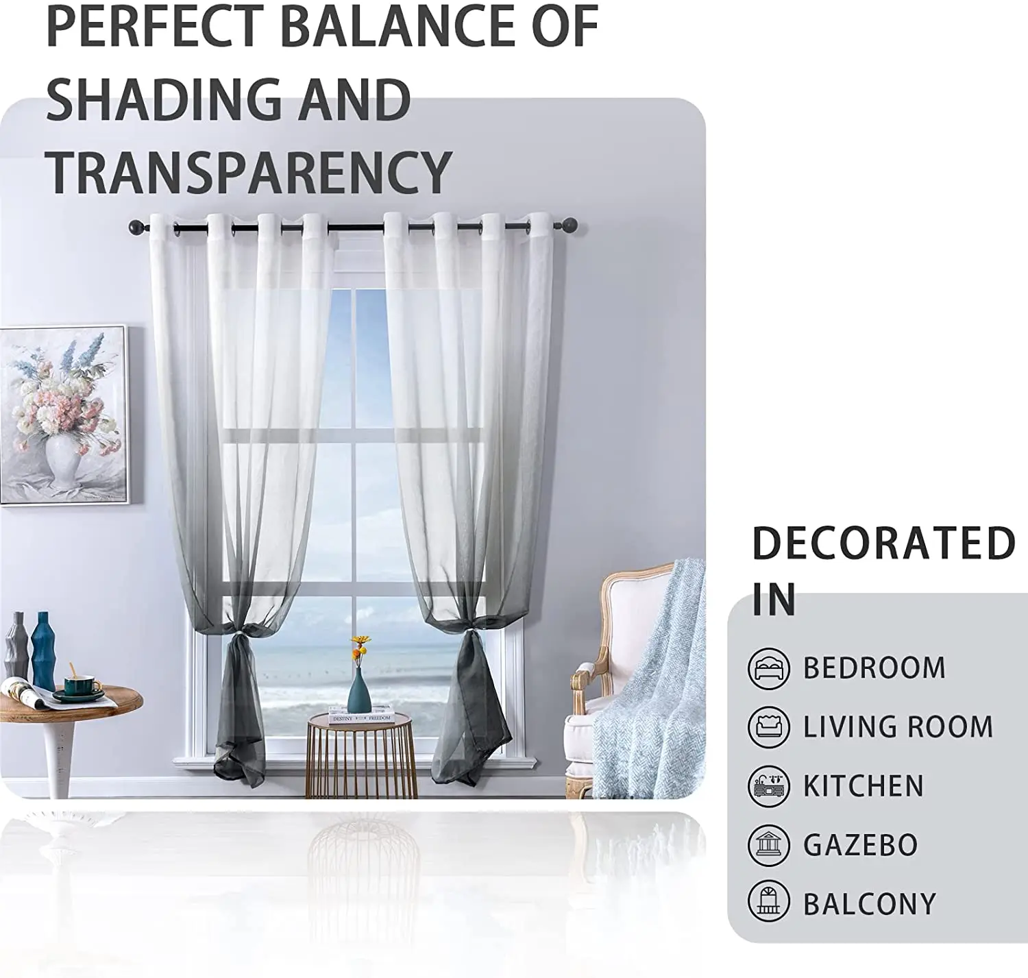 Короткие тюлевые шторы LISM с градиентом прозрачные короткие занавески для