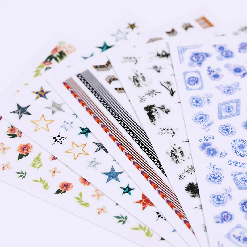 1 лист стикер для ногтей полоски красочные клейкий трансферный s цветы звезда