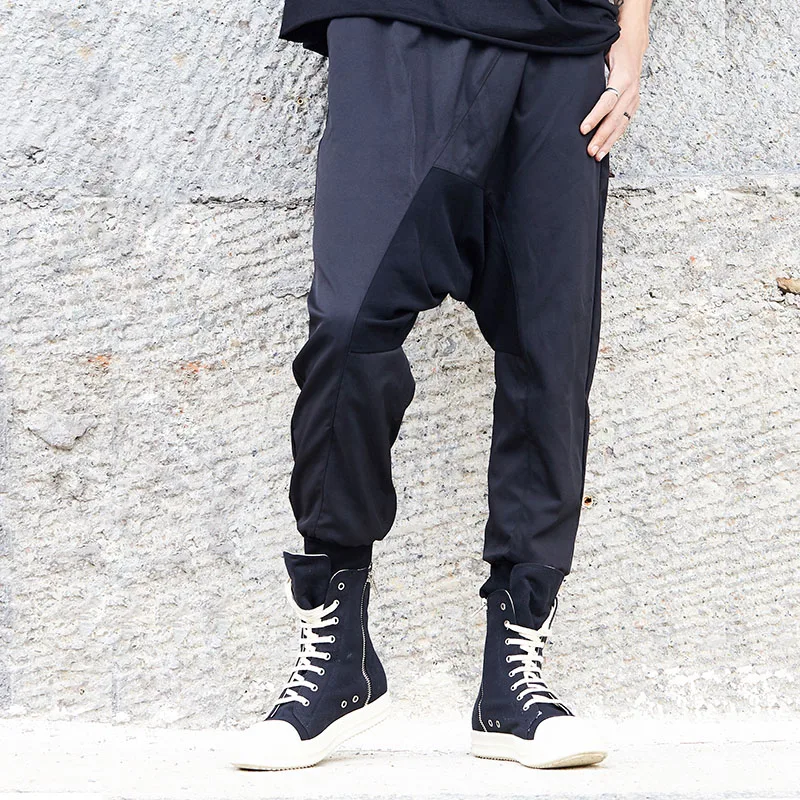 

Men Dark Black Casual Loose Cross Pant Male Japan Style Streetwear Hip Hop Harem Trousers Joggers Sweatpants Mid Elastic Waist