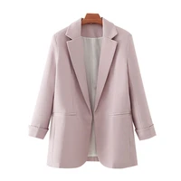 women fashion office wear solid blazers coat vintage long sleeve pockets female outerwear chic tops