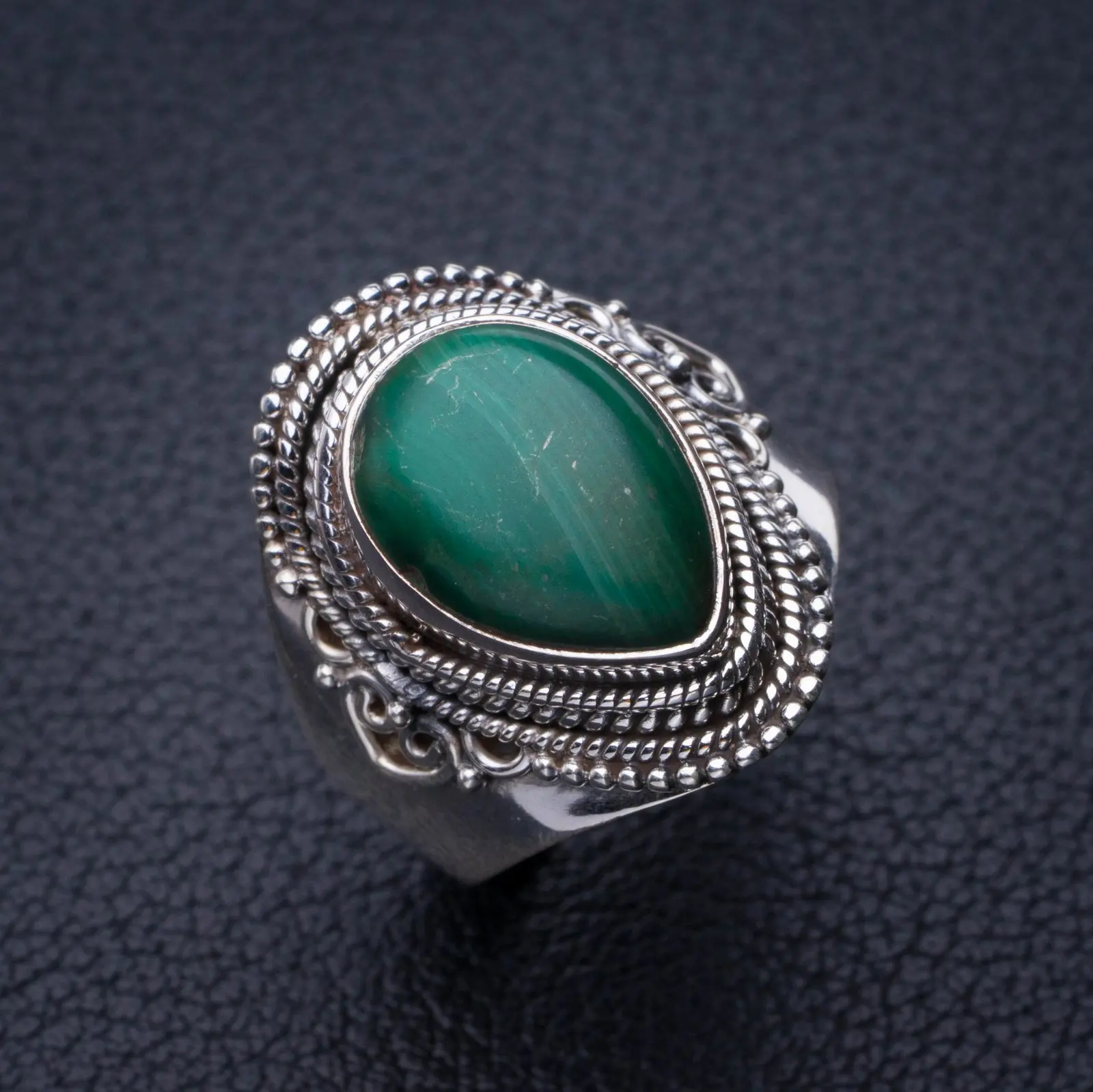 

StarGems малахитовые ручной работы 925 пробы Серебряное кольцо 7,75 E2974