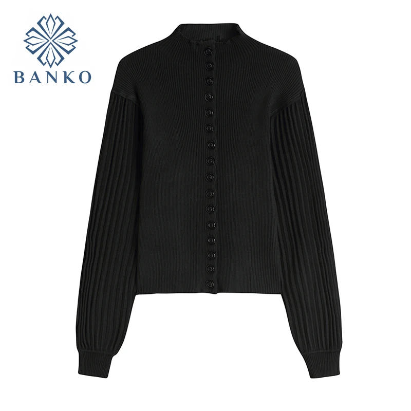 

Women Semi-High Neck Sweater Cardigan 2021 Autumn Solid All-Match Outer Wear Bottoming Shirt Slim Long Sleeve knitted Tops Lady