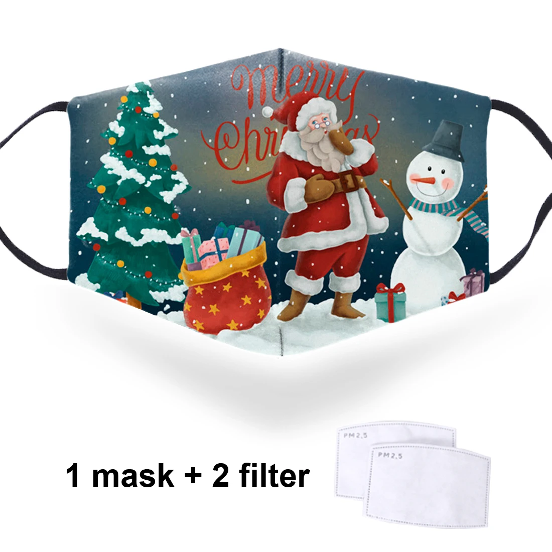 

Santa Claus Merry Christmas 3D Print Mask Adjustable Windproof Male PM2.5 Activated Carbon Filter Paper Masks Washable Masque