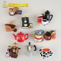 cute creative 3d coffee accessories fridge magnet cartoon moka pot coffee cup shaped magnetic note adsorption decoration