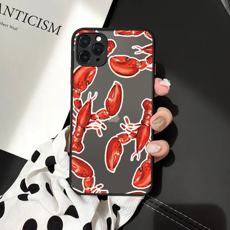 

Phone Case For iPhone 12 11 Mini Pro XR XS Max 7 8 Plus X Animal lobster crab Matte transparent cover