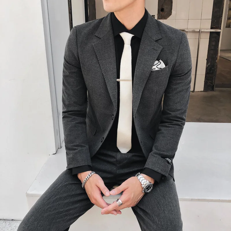 

Новинка 2021, мужской костюм на две пуговицы в британском стиле, костюм-двойка, облегающий костюм для молодежи, парикмахеров