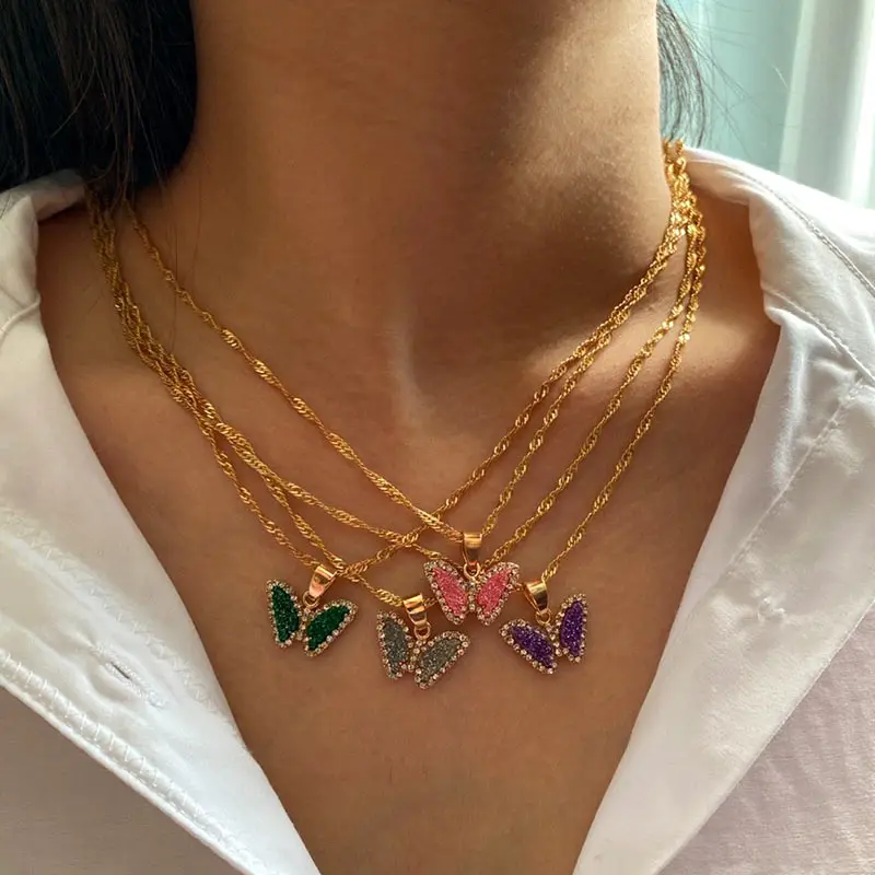 

Flatfoosie Sweet Resin Butterfly Choker Necklace Girls Gold Silver Color Insect Pendant Necklace Valentine's Day Jewelry Gifts