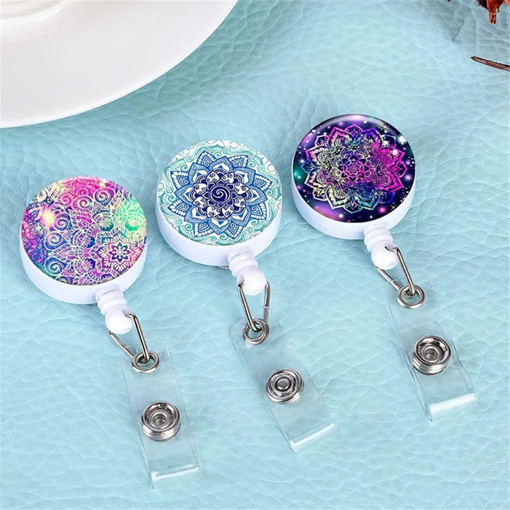 

Mandala Flower Retractable Doctor Nurse Badge Reel Fashion Id Badge Holder With 360 Rotating Alligator Clip
