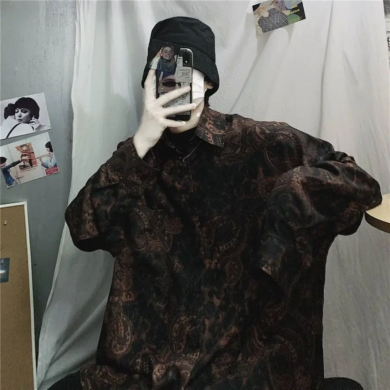 Мужская рубашка в стиле ретро демисезонная с длинным рукавом порта для темного