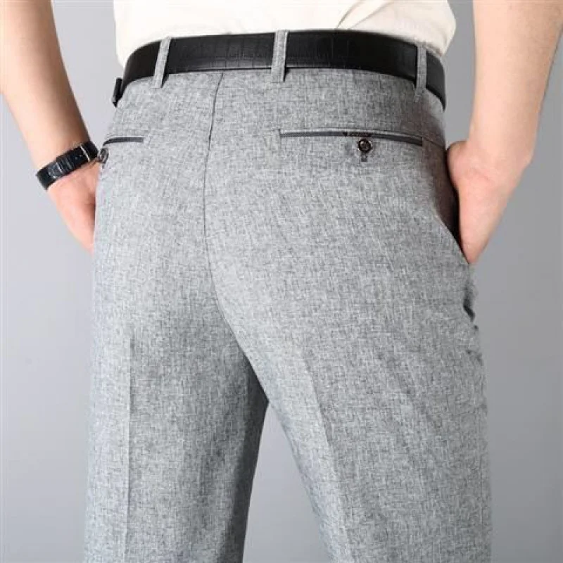 Linen Grey Весна Осень Новые мужские деловые повседневные брюки модные однотонные нежные утепленные брюки Мужской брендовый костюм брюки черные синие серые брюки - Цвет: Linen Grey