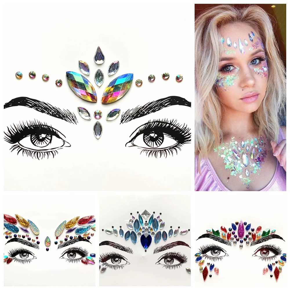 

DIY Boho Beautiful Body Art For Party Stage Eye Decor Makeup Tools Flash Eyes Jewelry Decoration Gems Face Glitter Tatoo Sticker