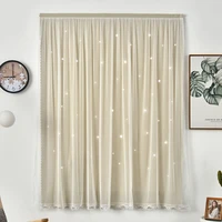 double layer blackout star hollow punch free velcro curtains with lace tulle fabric for home living room window decoration