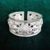 bastiee bird flower 999 sterling silver bangles for women bohemian bracelet big bangle handmade luxury jewelry miao silver