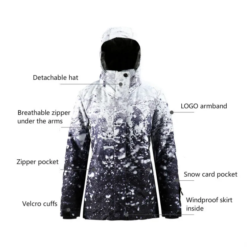 

New Ski Jacket Women's Single-board Double-board Climbing Waterproof Windproof Breathable Thick Warm Ski Coat