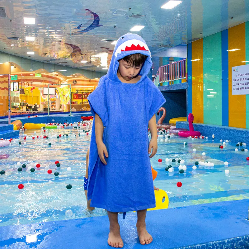 Новый хлопковый Простой 3D мультяшный пляжный пончо халат с капюшоном сменный для