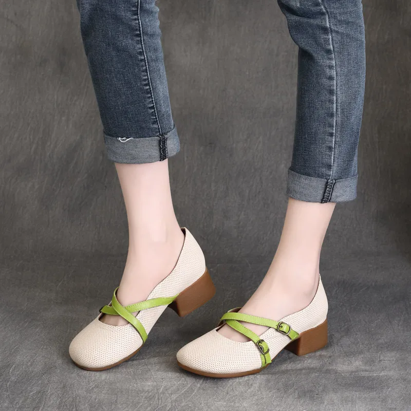 

Туфли-лодочки женские с вышивкой, мягкая натуральная кожа, Туфли Мэри Джейн, низкий каблук, красные, весна