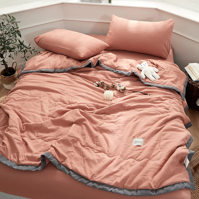 

New Design 4pcs Bedset Bedspread Bed Cover Summer Washed Silk Quilt Bedding Pink White Green Adult Kids Air Condition Comforter