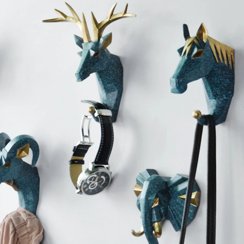 Animal head decoration Multi-Purpose Hook resin crafts deer nail-free wall coat hook behind door bathroom | Дом и сад