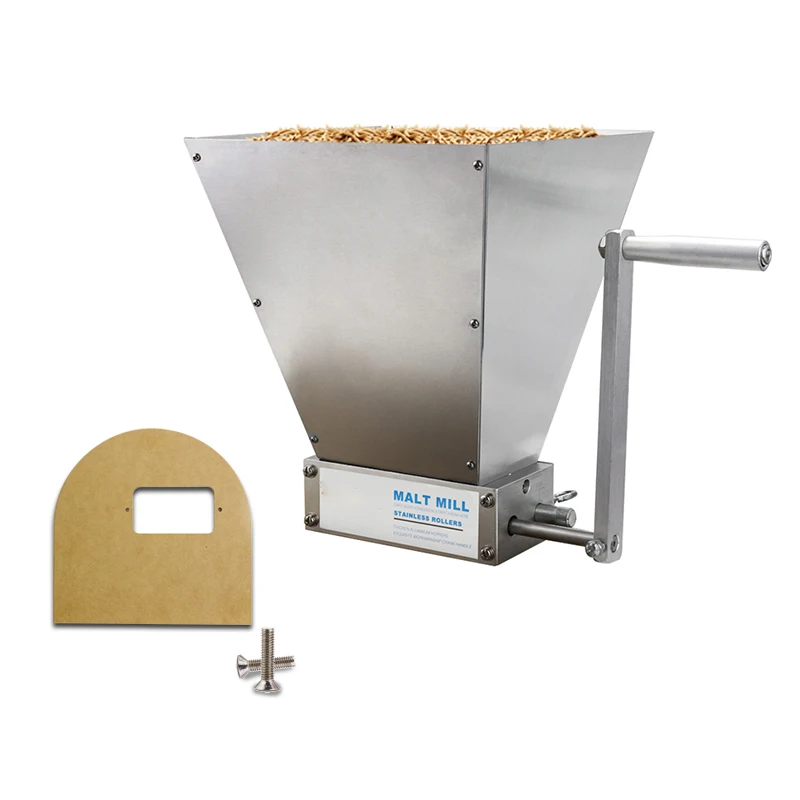 Paslanmaz tahıl Malt değirmeni ahşap taban arpa kırıcı Homebrew için 2 silindirli manuel mısır gıda tozu makinesi