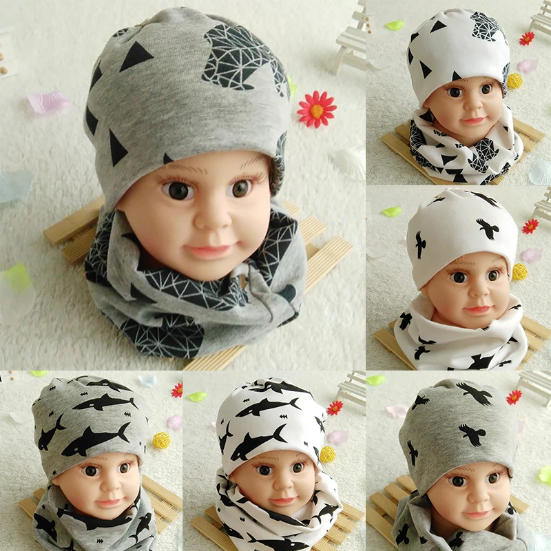 

Q 2Pcs/Set Thread Elastic Cotton Kids Beanies Scarves Keep Warm Children Scarf Hat Cartoon Cute Animals Boys Girls Baby