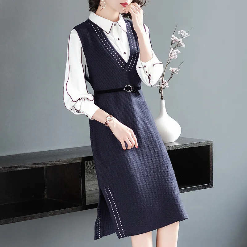 Комплект из двух предметов женская одежда весна-осень 2020 вязаное платье для