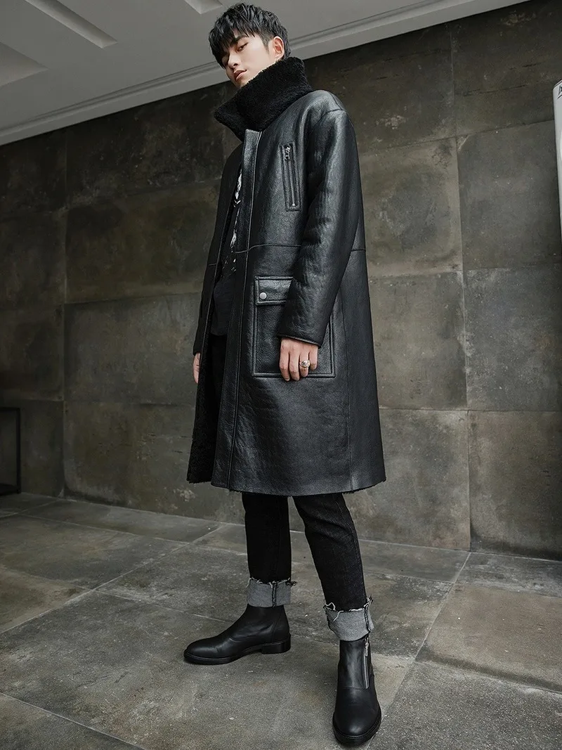 Шуба мужская из натуральной овечьей шерсти двусторонняя длинная 18281 | Мужская