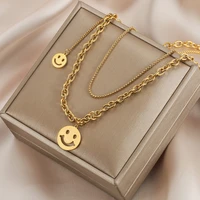 xiyanike 316l stainless steel 2 layer smile necklaces trendy simple chain choker 2021 new pendants for women fashion collier