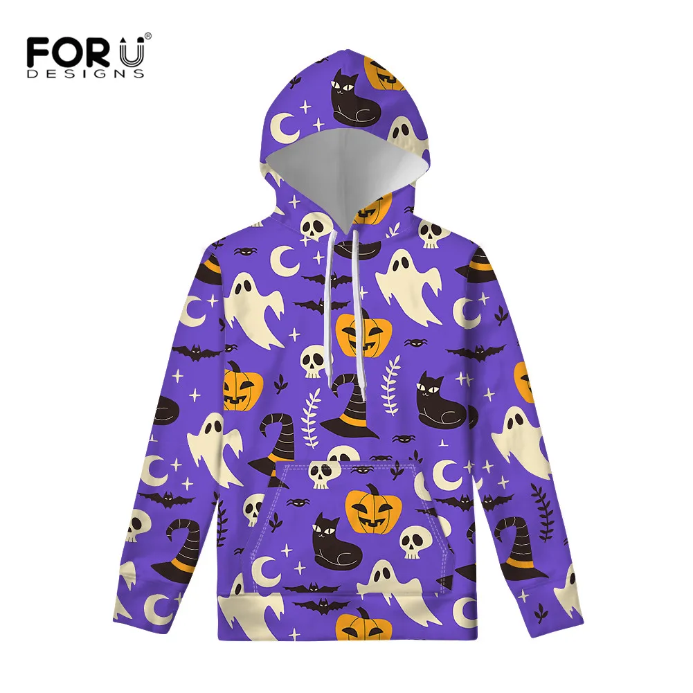 

FORUDESIGNS Women Hooded Sweatshirts Cute Halloween Pumpkin Ghost Witch Skull Autumn Clothing for Lady Female Sweater Tracksuit