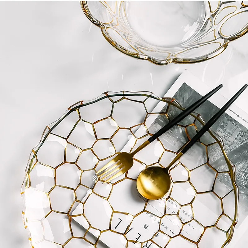 

Crystal glass tableware high grade household tableware set luxury Phnom Penh food fruit tray snack decoration plate Royal gold