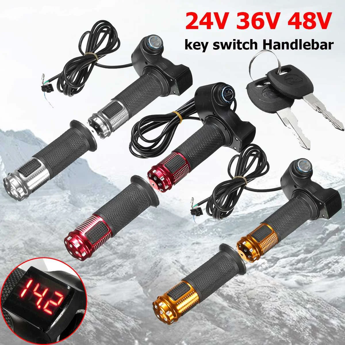 

Electric Scooter Bike Throttle 24V 36V 48V 60V Grip Handlebar LED Digital Meter EBike Throttle Grip