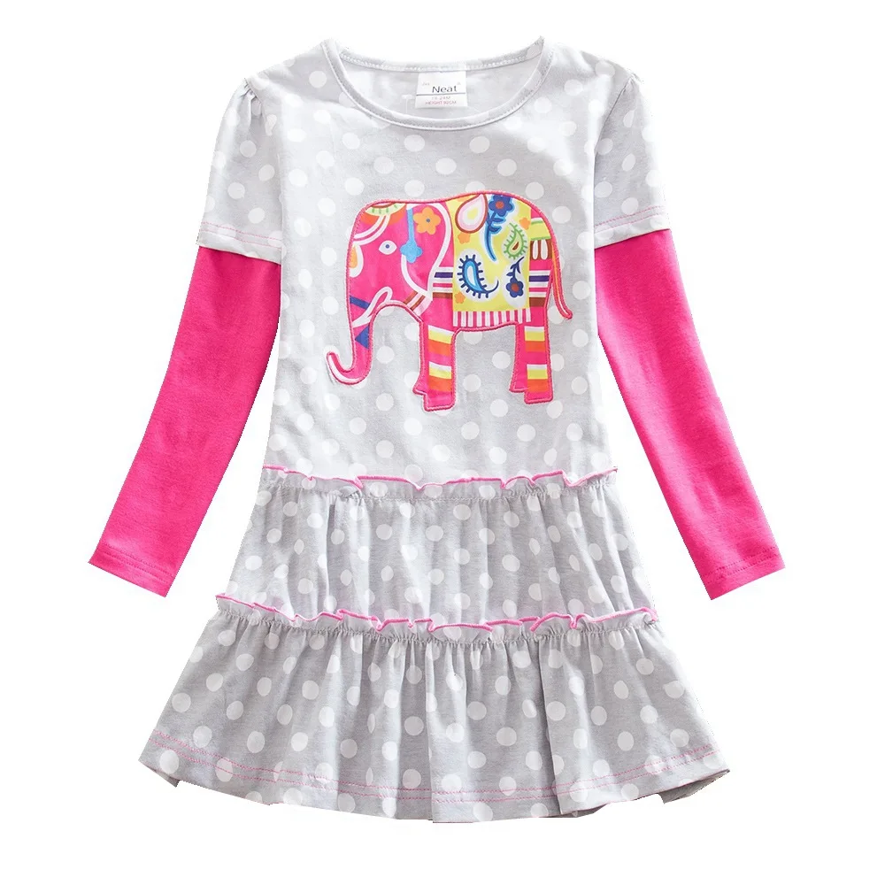 NEAT retail New baby girl clothes college style Lovely girls dresses kids Long sleeve dress cartoon Elephant LH605 | Детская одежда и