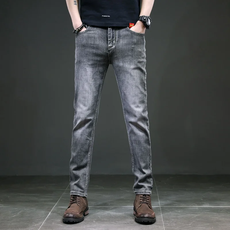 Мужские джинсы прямого покроя новые серые Стрейчевые брендовые модные мужские