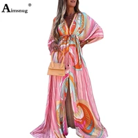 2021 new bohemian flower print long maxi dress patchwork sashes beach dresses plus size 3xl women robe long sleeve female dress