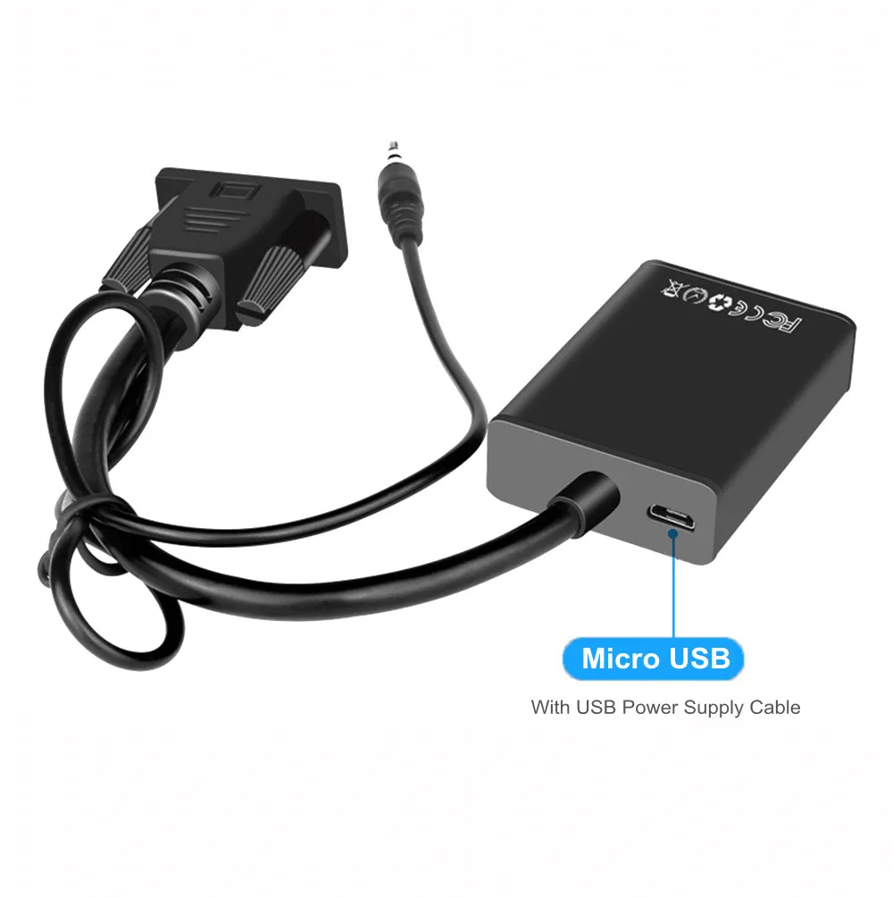 Адаптер-переходник с VGA на HDMI Full HD 1080P аудиовыходом | Электроника