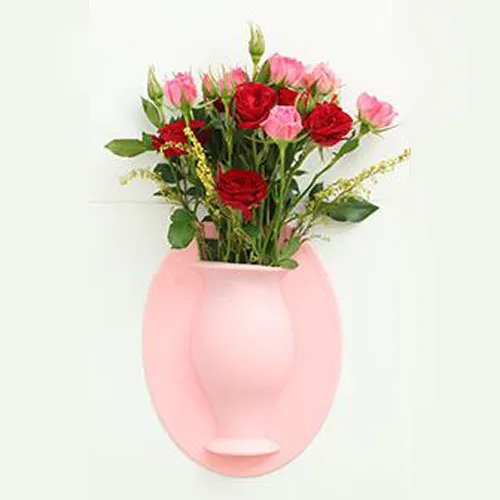 Pink Силиконовая настенная ваза на холодильник, окно, без следов, вазы, наклейка, волшебный цветок, растение, контейнер для украшения дома - Цвет: Pink