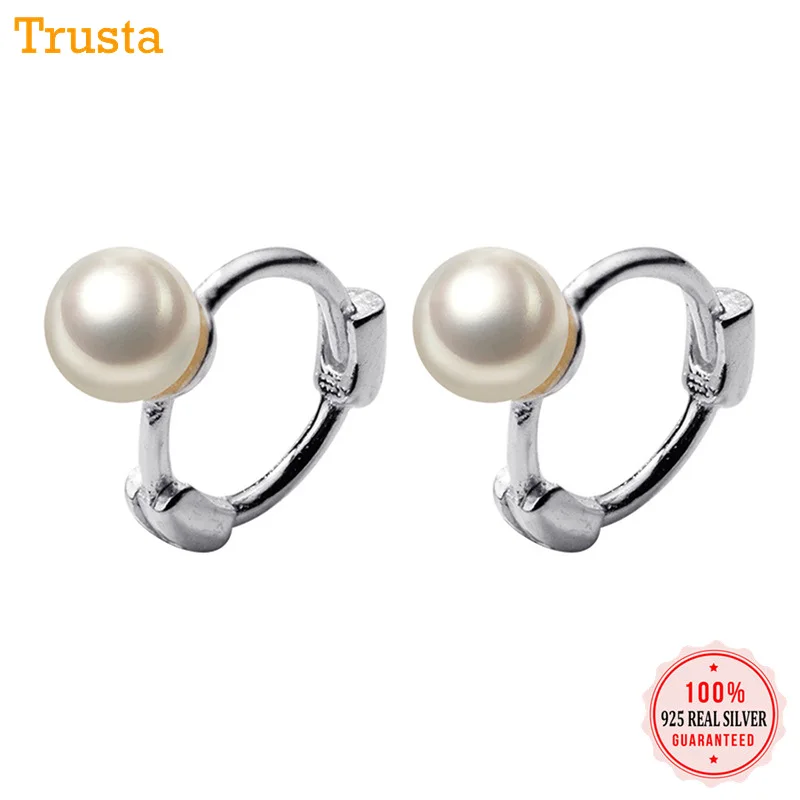 Женские серьги манжеты Trusta геометрические с серебристым жемчугом и 100% ным