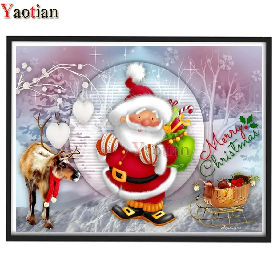 

Алмазная 5D картина «сделай сам», мультяшный Санта и лось, полный квадрат, Круглая Мозаика, набор для алмазной вышивки, Счастливого Рождества...
