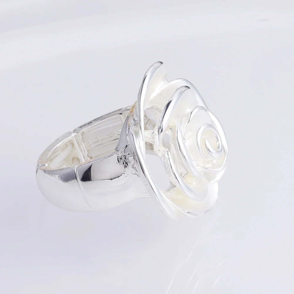 

MeiceM 2021 Hot Sale Silver Color Fashion Rose Rings for Woman Jewelry Luxury Brand Ring Women's Trendy Flower White Enamel Ring