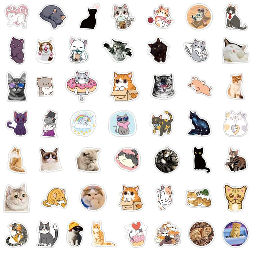 Pegatinas de dibujos animados Kawaii Cat Kitty, pegatinas impermeables para motocicleta, equipaje, guitarra, monopat&iacute;n, regalo para ni&ntilde;os, 10/30/50 Uds.-3