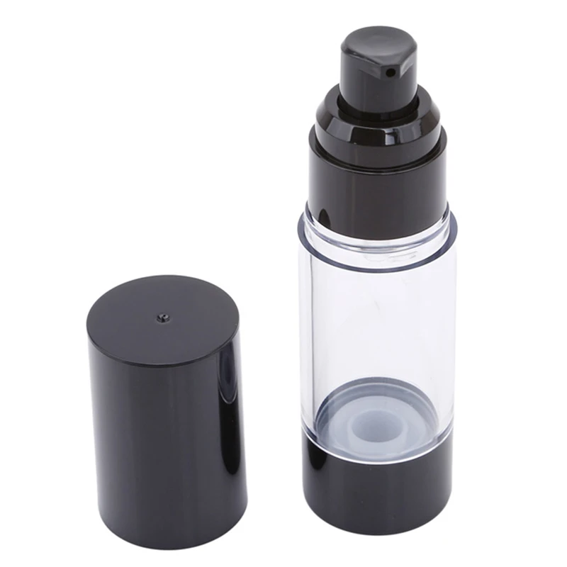 

High Quality Plastic Portable Airless Bottle Cosmetic Treatment Pump Travel Empty Container Perfume Bottle Black Cap Hot Sale