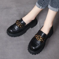 beautoday chunky loafers women genuine cow leather platform shoes round toe metal chain slip on ladies flats handmade 27748