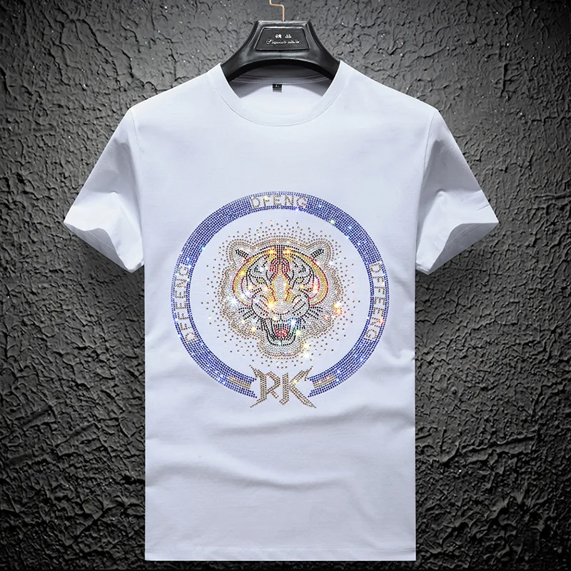 

Good Quality Summer Classic New Trend Men's Mercerized Cotton Hot Rhinestone Letters Fashion Short-sleeved T-shirt Men's